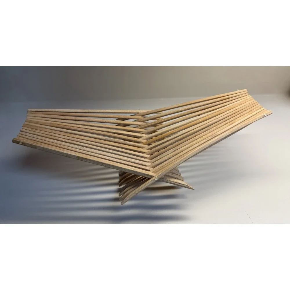 Mid Century Modern Folding Wooden Slat‎ Fruit Basket Expandable Trivet 12